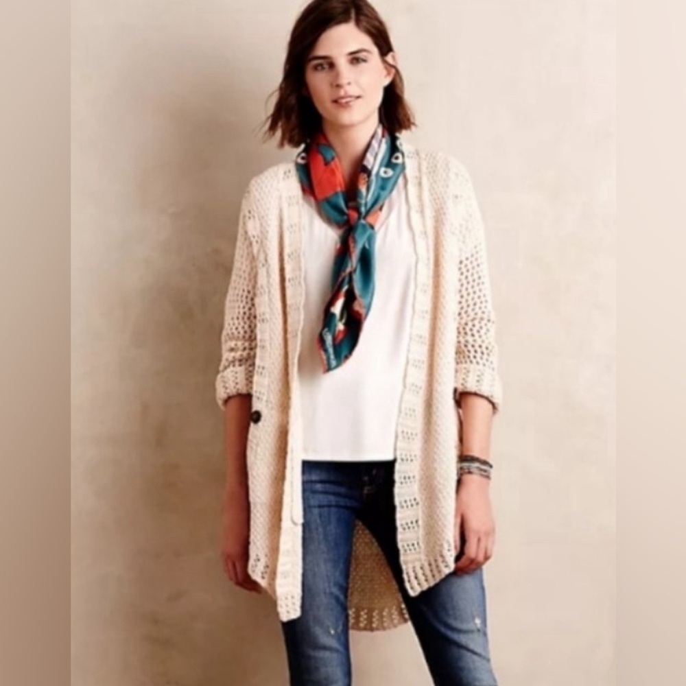 Anthropologie Angel of The North Silva Circle Knit Ivory Cardigan Size X Small